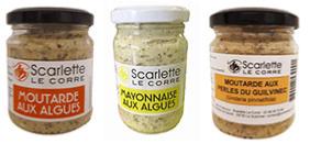 Codiments ; moutarde et mayonnaise avec des algues alimentairesnaturel et vinaigre de criste marine confectionns en verrineAlgues rcoltes en Bretagne et sches
